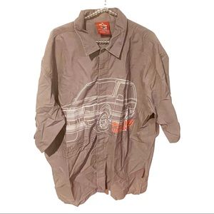 Players Mens Size 3X Y2K Grey Button Front Graphic‎ Short Sleeve Collared Top